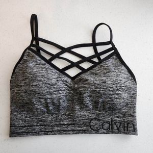 Calvin Klein Size M Grey Strappy-Front Sports Bra